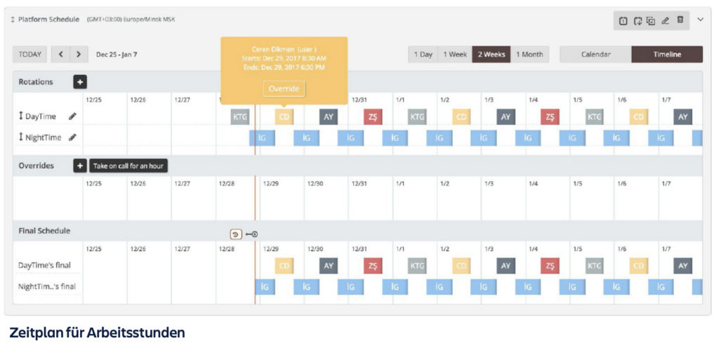 Beispiel: Zeitplan bei Atlassian Opsgenie